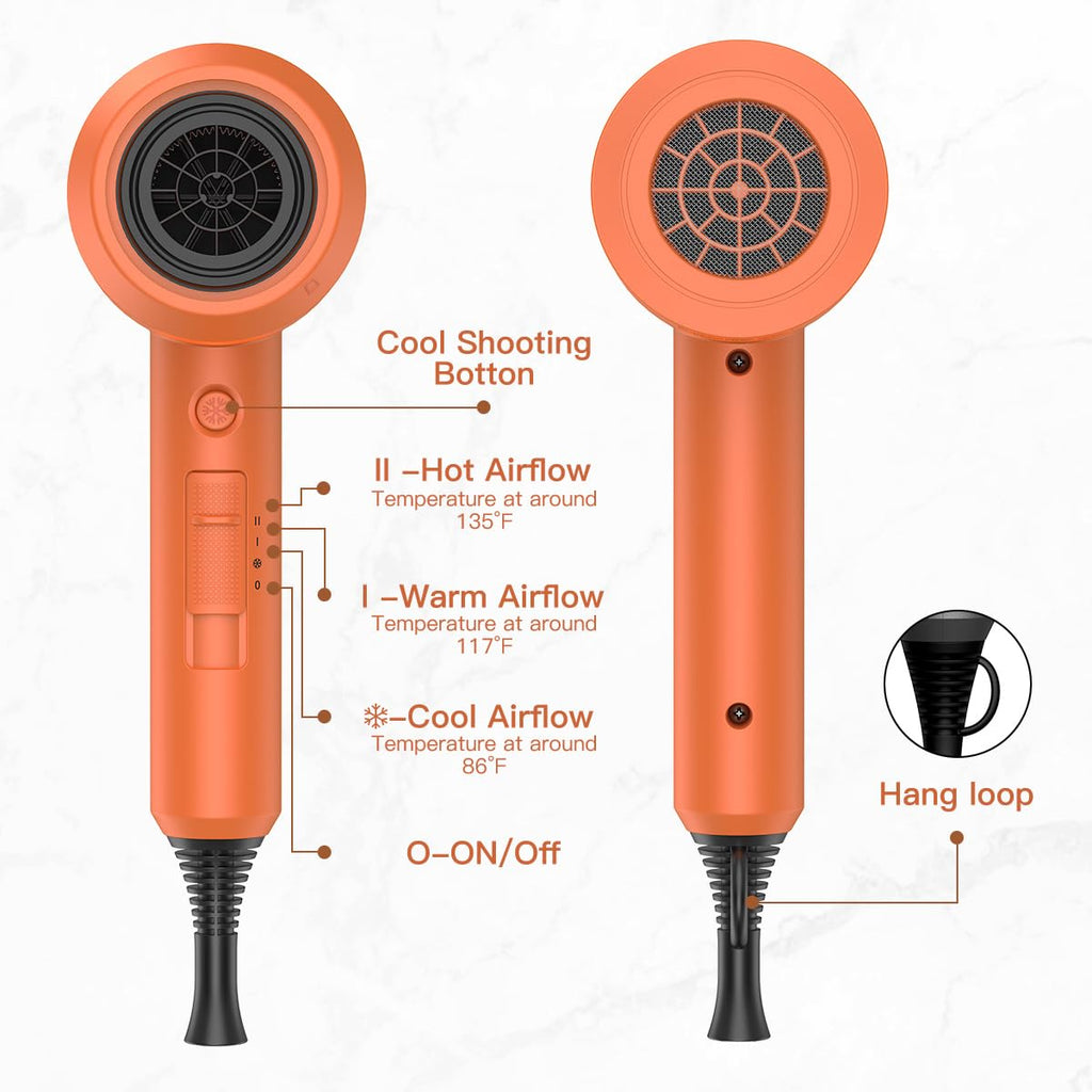 slopehill Professional Ionic Hair Dryer, Powerful 1800W Fast Drying Low Noise Blow Dryer with 2 Concentrator Nozzle 1 Diffuser Attachments for Home Salon Travel