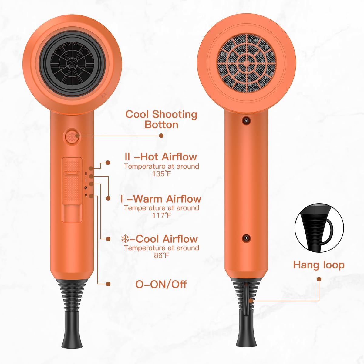 slopehill Professional Ionic Hair Dryer, Powerful 1800W Fast Drying Low Noise Blow Dryer with 2 Concentrator Nozzle 1 Diffuser Attachments for Home Salon Travel