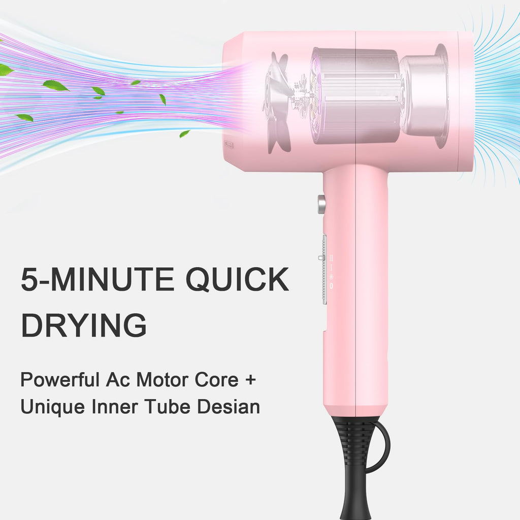 slopehill Professional Ionic Hair Dryer, Powerful 1800W Fast Drying Low Noise Blow Dryer with 2 Concentrator Nozzle 1 Diffuser Attachments for Home Salon Travel