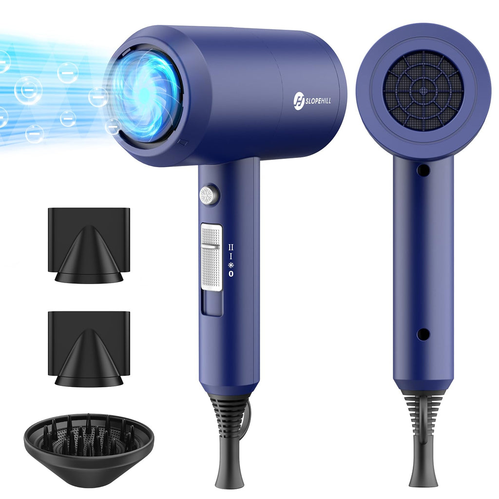 slopehill Professional Ionic Hair Dryer, Powerful 1800W Fast Drying Low Noise Blow Dryer with 2 Concentrator Nozzle 1 Diffuser Attachments for Home Salon Travel