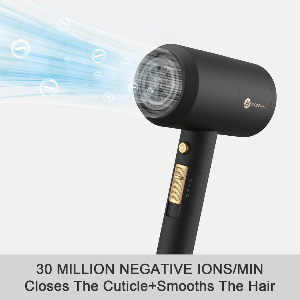 slopehill Professional Ionic Hair Dryer, Powerful 1800W Fast Drying Low Noise Blow Dryer with 2 Concentrator Nozzle 1 Diffuser Attachments for Home Salon Travel