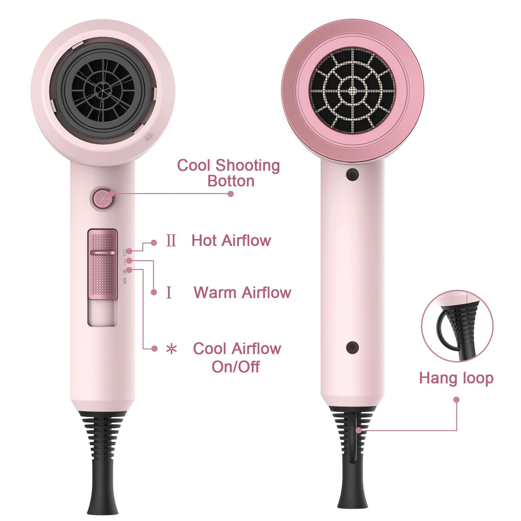 slopehill Professional Ionic Hair Dryer, Powerful 1800W Fast Drying Low Noise Blow Dryer with 2 Concentrator Nozzle 1 Diffuser Attachments for Home Salon Travel