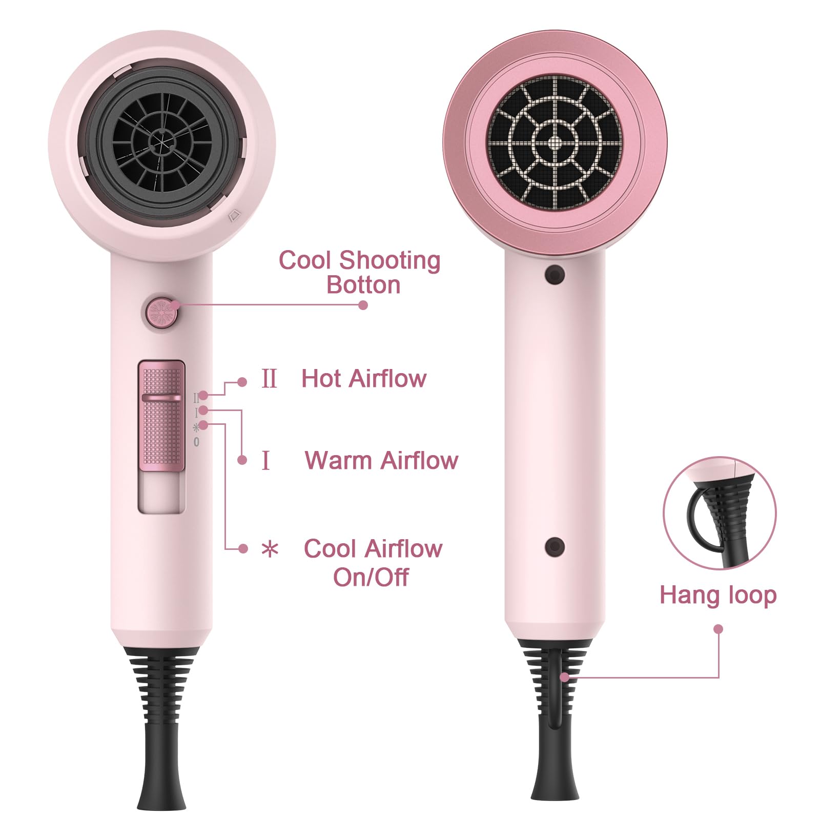 slopehill Professional Ionic Hair Dryer, Powerful 1800W Fast Drying Low Noise Blow Dryer with 2 Concentrator Nozzle 1 Diffuser Attachments for Home Salon Travel
