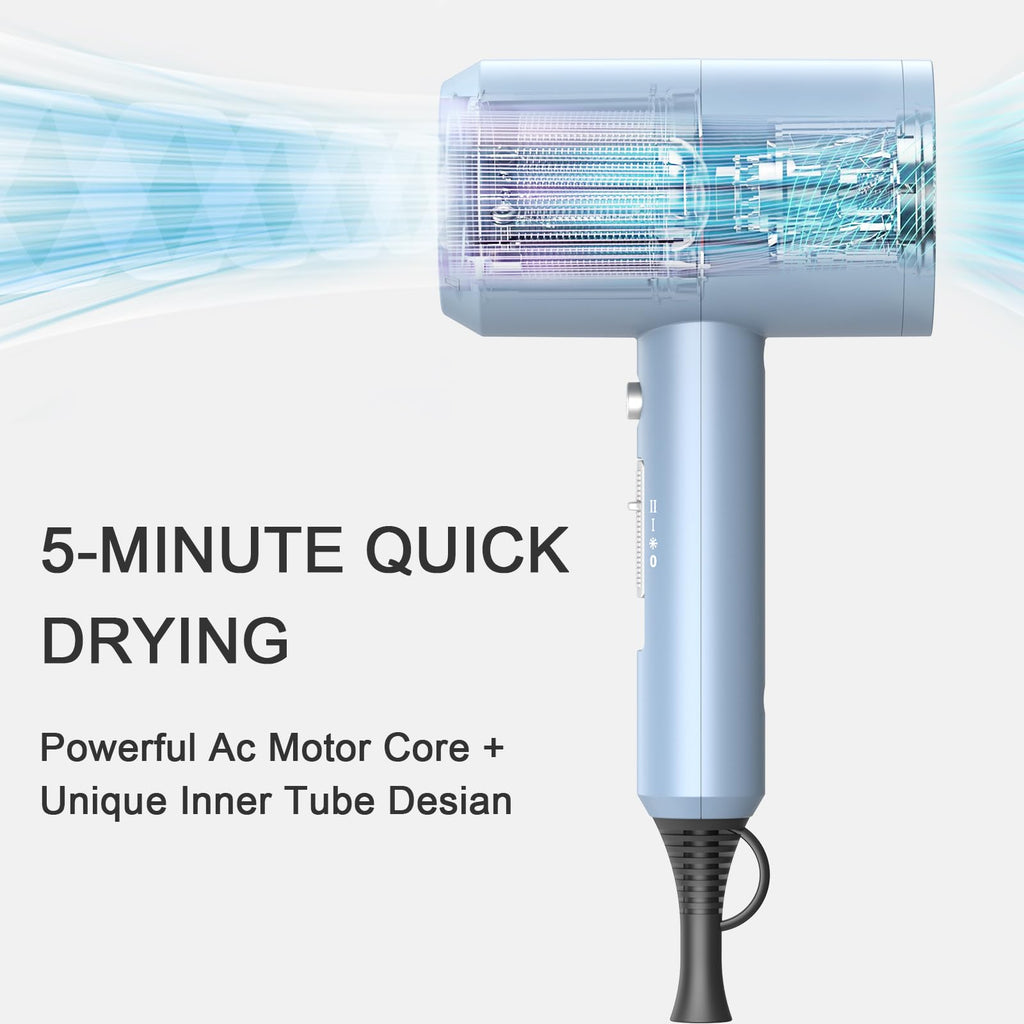 slopehill Professional Ionic Hair Dryer, Powerful 1800W Fast Drying Low Noise Blow Dryer with 2 Concentrator Nozzle 1 Diffuser Attachments for Home Salon Travel