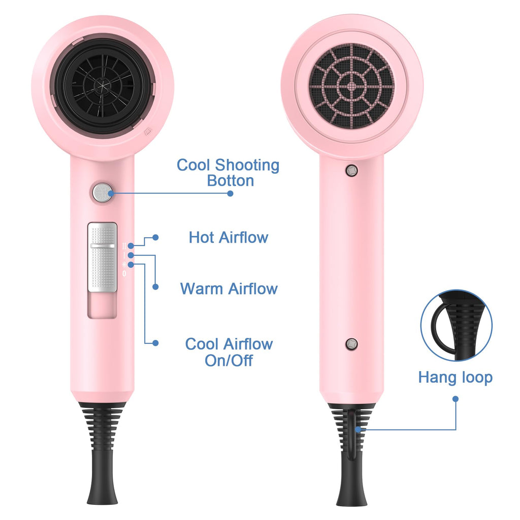 slopehill Professional Ionic Hair Dryer, Powerful 1800W Fast Drying Low Noise Blow Dryer with 2 Concentrator Nozzle 1 Diffuser Attachments for Home Salon Travel