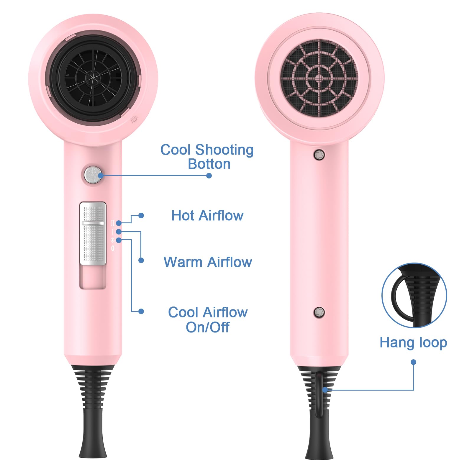 slopehill Professional Ionic Hair Dryer, Powerful 1800W Fast Drying Low Noise Blow Dryer with 2 Concentrator Nozzle 1 Diffuser Attachments for Home Salon Travel