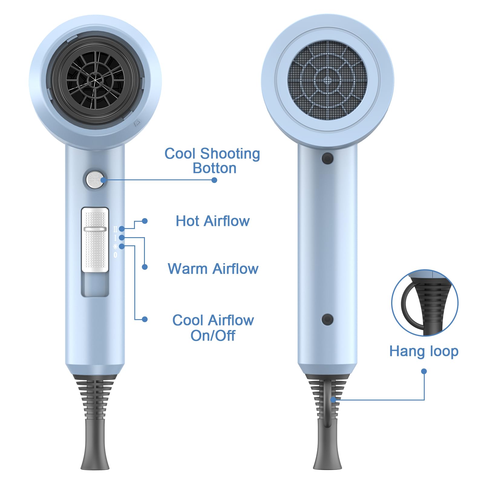 slopehill Professional Ionic Hair Dryer, Powerful 1800W Fast Drying Low Noise Blow Dryer with 2 Concentrator Nozzle 1 Diffuser Attachments for Home Salon Travel
