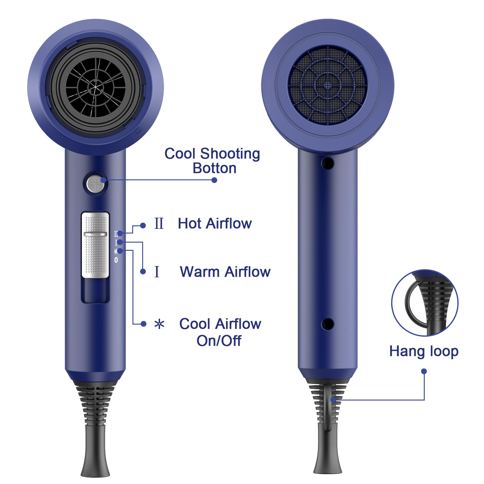 slopehill Professional Ionic Hair Dryer, Powerful 1800W Fast Drying Low Noise Blow Dryer with 2 Concentrator Nozzle 1 Diffuser Attachments for Home Salon Travel