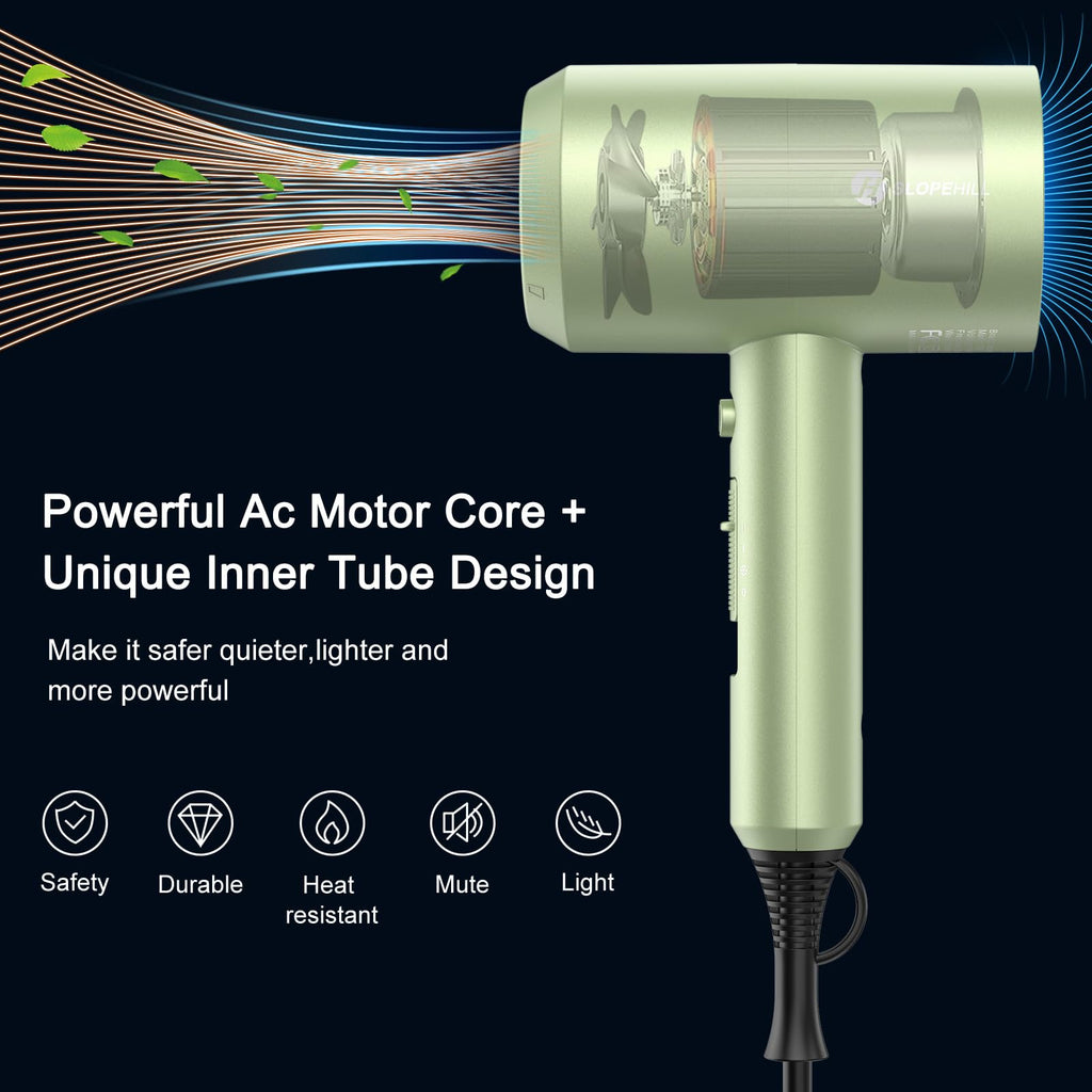slopehill Professional Ionic Hair Dryer, Powerful 1800W Fast Drying Low Noise Blow Dryer with 2 Concentrator Nozzle 1 Diffuser Attachments for Home Salon Travel
