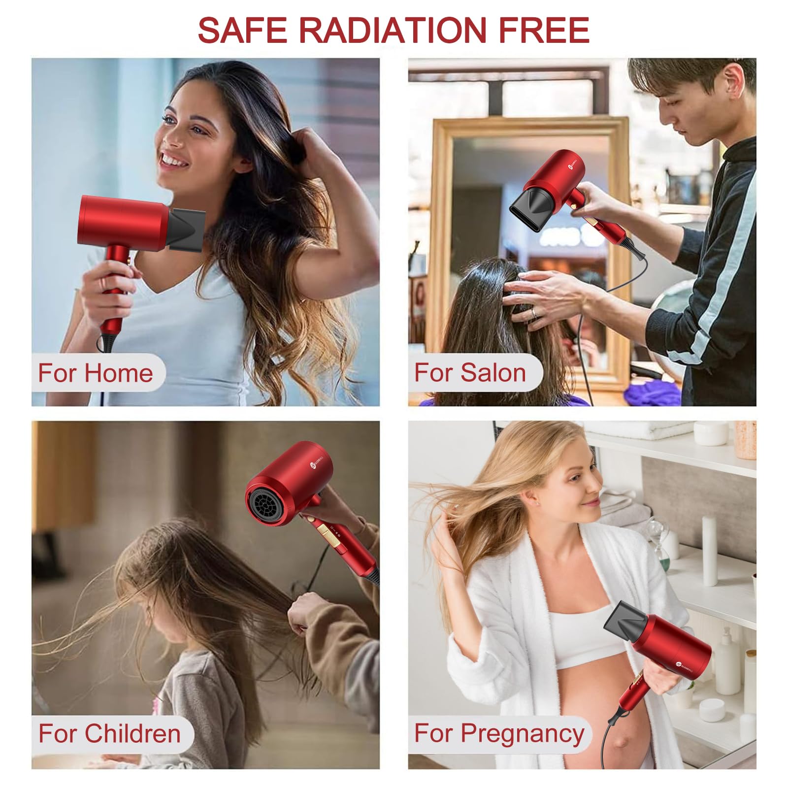 slopehill Professional Ionic Hair Dryer, Powerful 1800W Fast Drying Low Noise Blow Dryer with 2 Concentrator Nozzle 1 Diffuser Attachments for Home Salon Travel