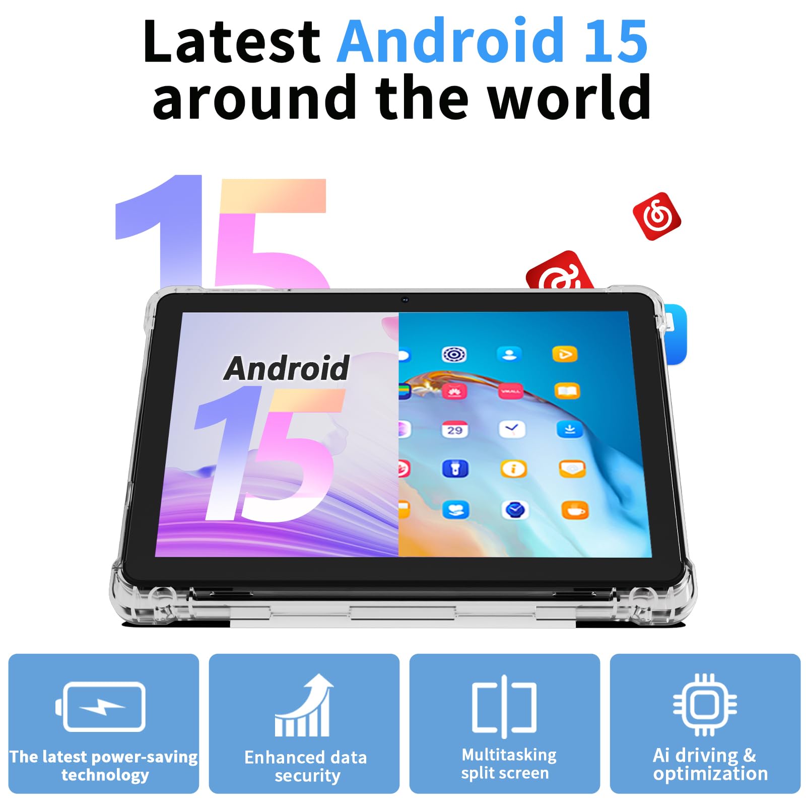 Android 15 Tablet 10 inch Tablets, 20GB RAM 128GB ROM 2TB Expandable, 2.0GHz Quad-core Processor, 2 in 1 Tablet with Keyboard Case Stylus Mouse, 5G WiFi6, BT 5.0, 6000mAh, Widevine L1, GMS, Pink