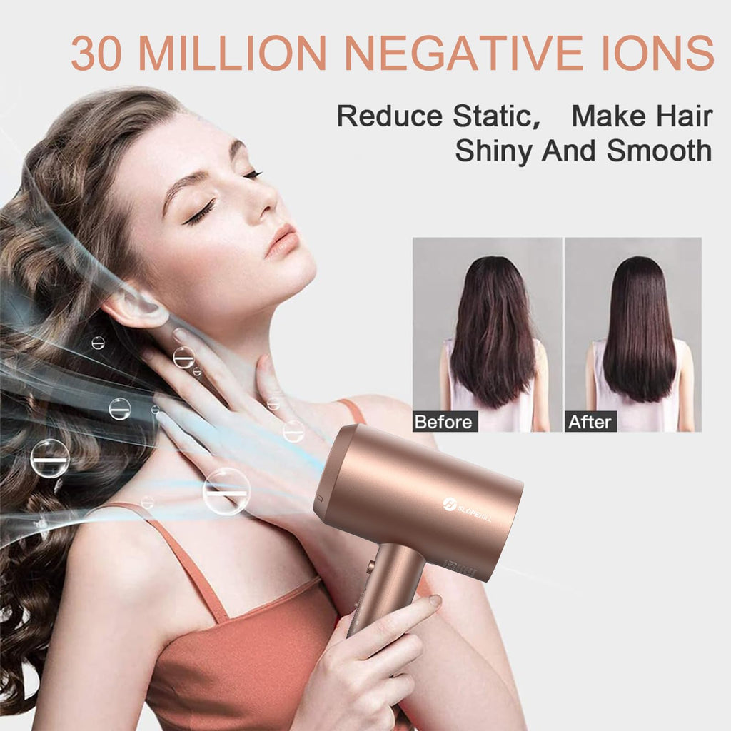 slopehill Professional Ionic Hair Dryer, Powerful 1800W Fast Drying Low Noise Blow Dryer with 2 Concentrator Nozzle 1 Diffuser Attachments for Home Salon Travel