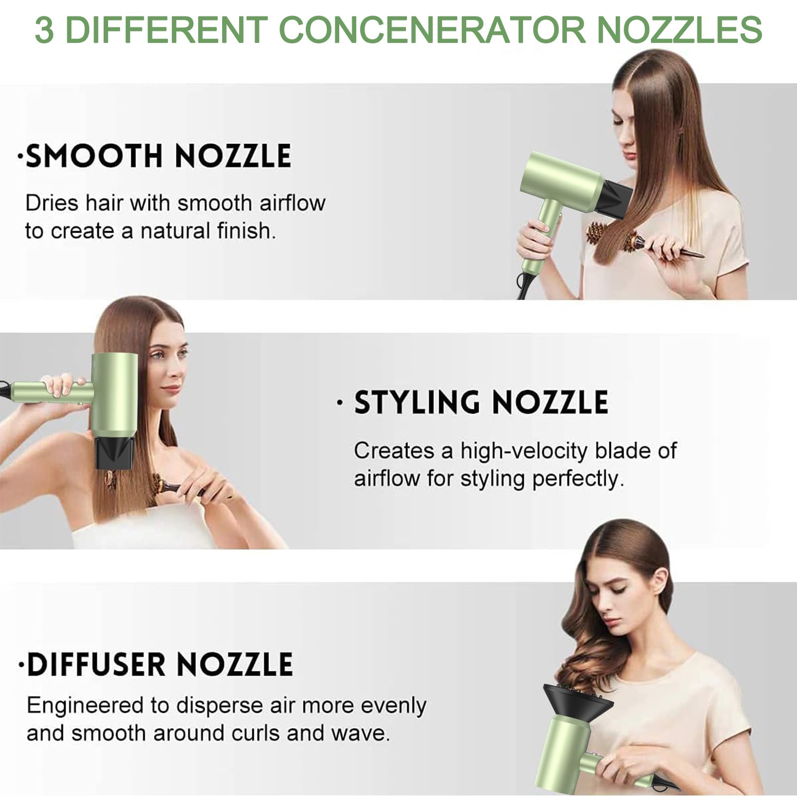 slopehill Professional Ionic Hair Dryer, Powerful 1800W Fast Drying Low Noise Blow Dryer with 2 Concentrator Nozzle 1 Diffuser Attachments for Home Salon Travel