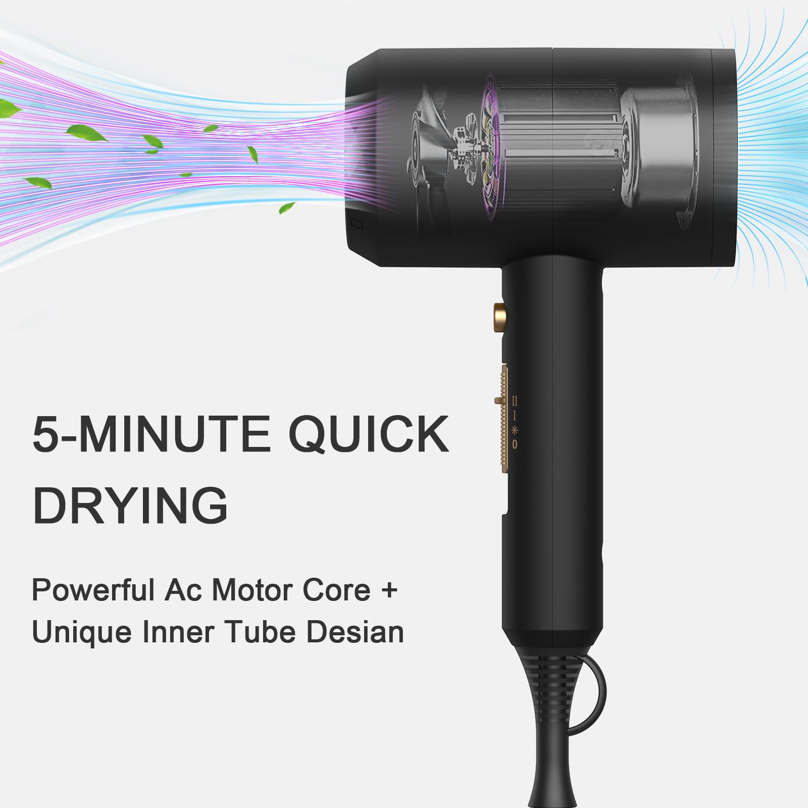 slopehill Professional Ionic Hair Dryer, Powerful 1800W Fast Drying Low Noise Blow Dryer with 2 Concentrator Nozzle 1 Diffuser Attachments for Home Salon Travel