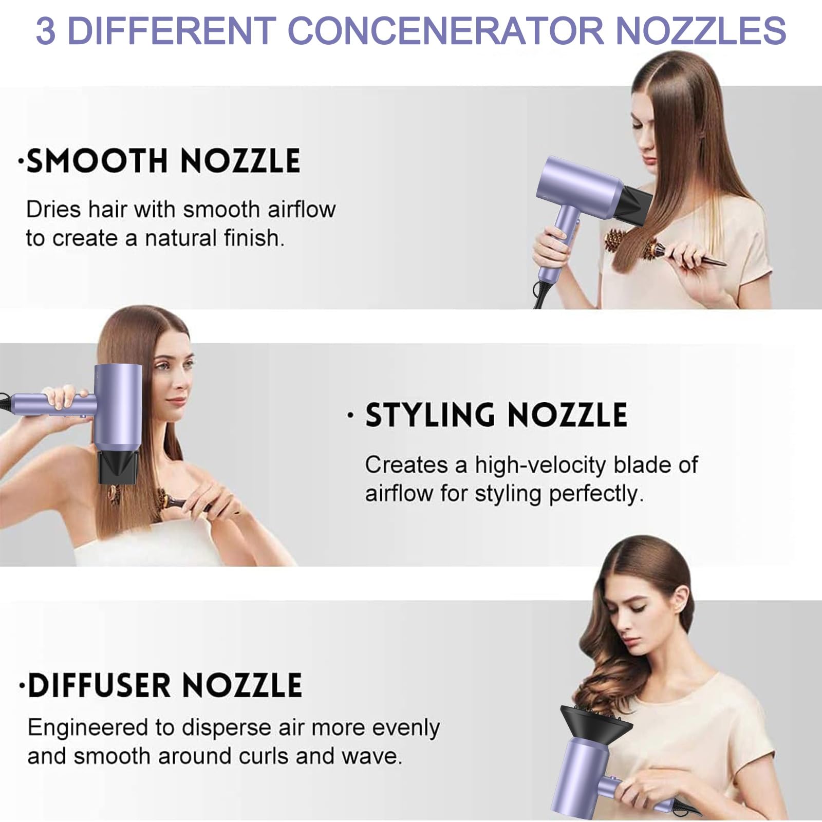 slopehill Professional Ionic Hair Dryer, Powerful 1800W Fast Drying Low Noise Blow Dryer with 2 Concentrator Nozzle 1 Diffuser Attachments for Home Salon Travel