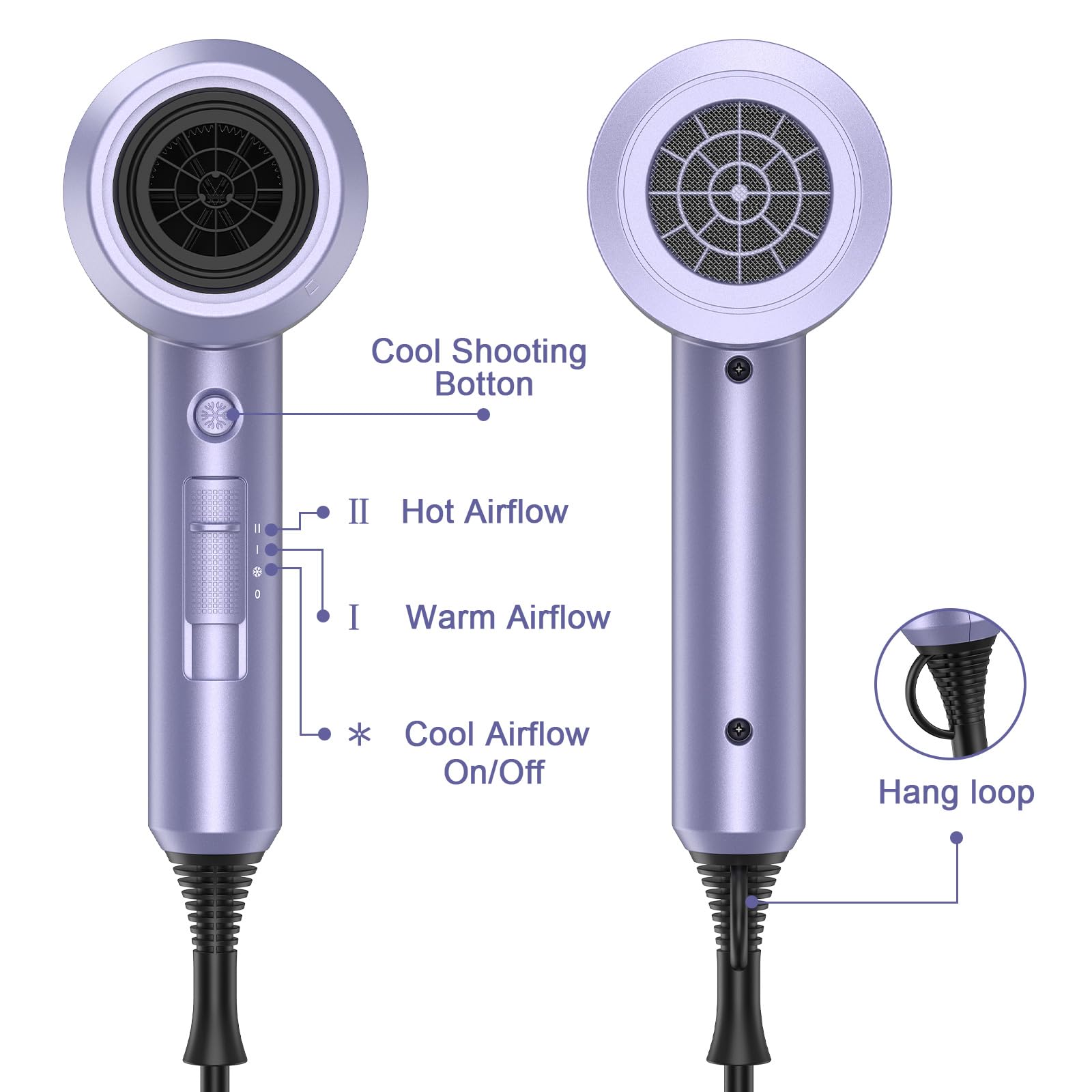 slopehill Professional Ionic Hair Dryer, Powerful 1800W Fast Drying Low Noise Blow Dryer with 2 Concentrator Nozzle 1 Diffuser Attachments for Home Salon Travel