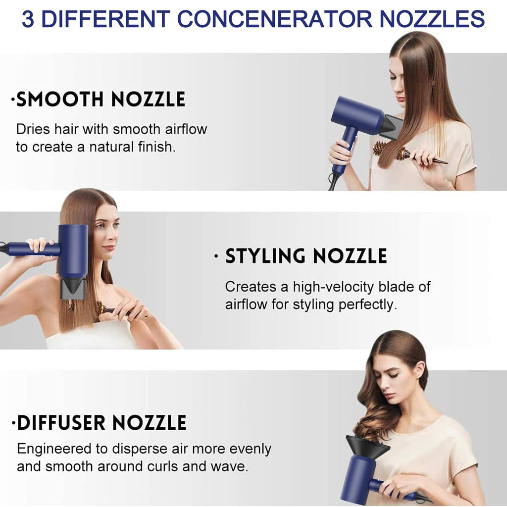 slopehill Professional Ionic Hair Dryer, Powerful 1800W Fast Drying Low Noise Blow Dryer with 2 Concentrator Nozzle 1 Diffuser Attachments for Home Salon Travel