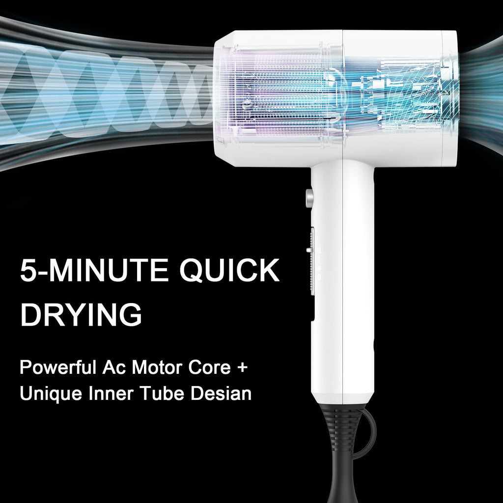 slopehill Professional Ionic Hair Dryer, Powerful 1800W Fast Drying Low Noise Blow Dryer with 2 Concentrator Nozzle 1 Diffuser Attachments for Home Salon Travel