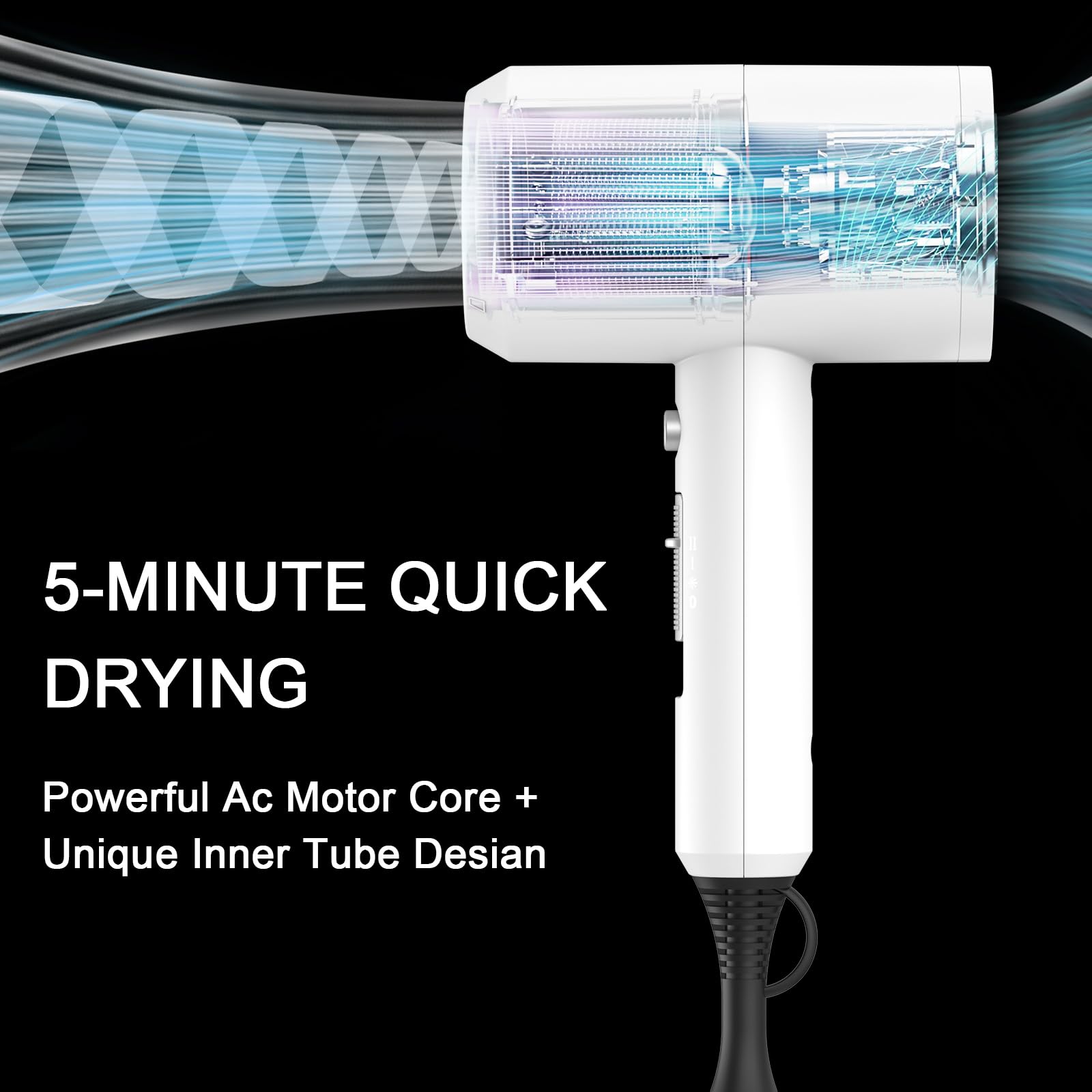 slopehill Professional Ionic Hair Dryer, Powerful 1800W Fast Drying Low Noise Blow Dryer with 2 Concentrator Nozzle 1 Diffuser Attachments for Home Salon Travel