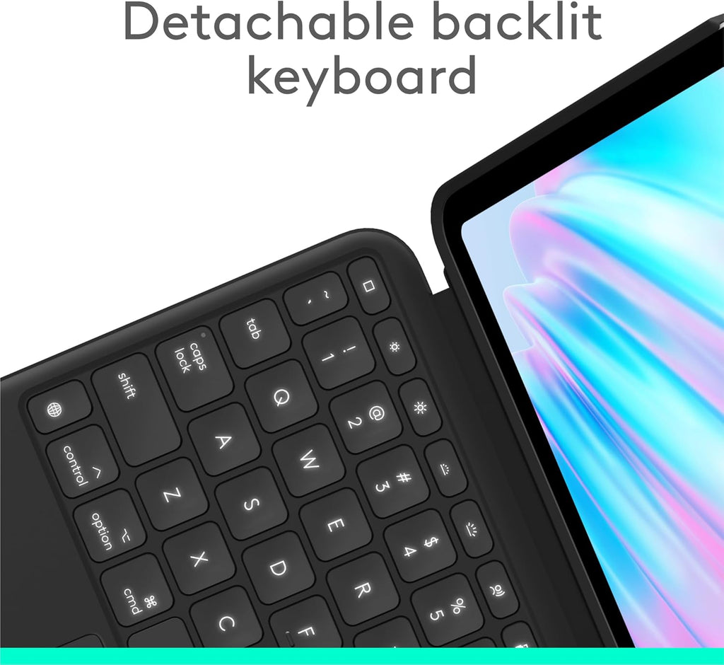 Logitech Combo Touch iPad Air 11-inch (M2, M3 & M4), iPad Air (5th gen) Keyboard Case - Detachable Backlit Keyboard with Kickstand - Midnight Black