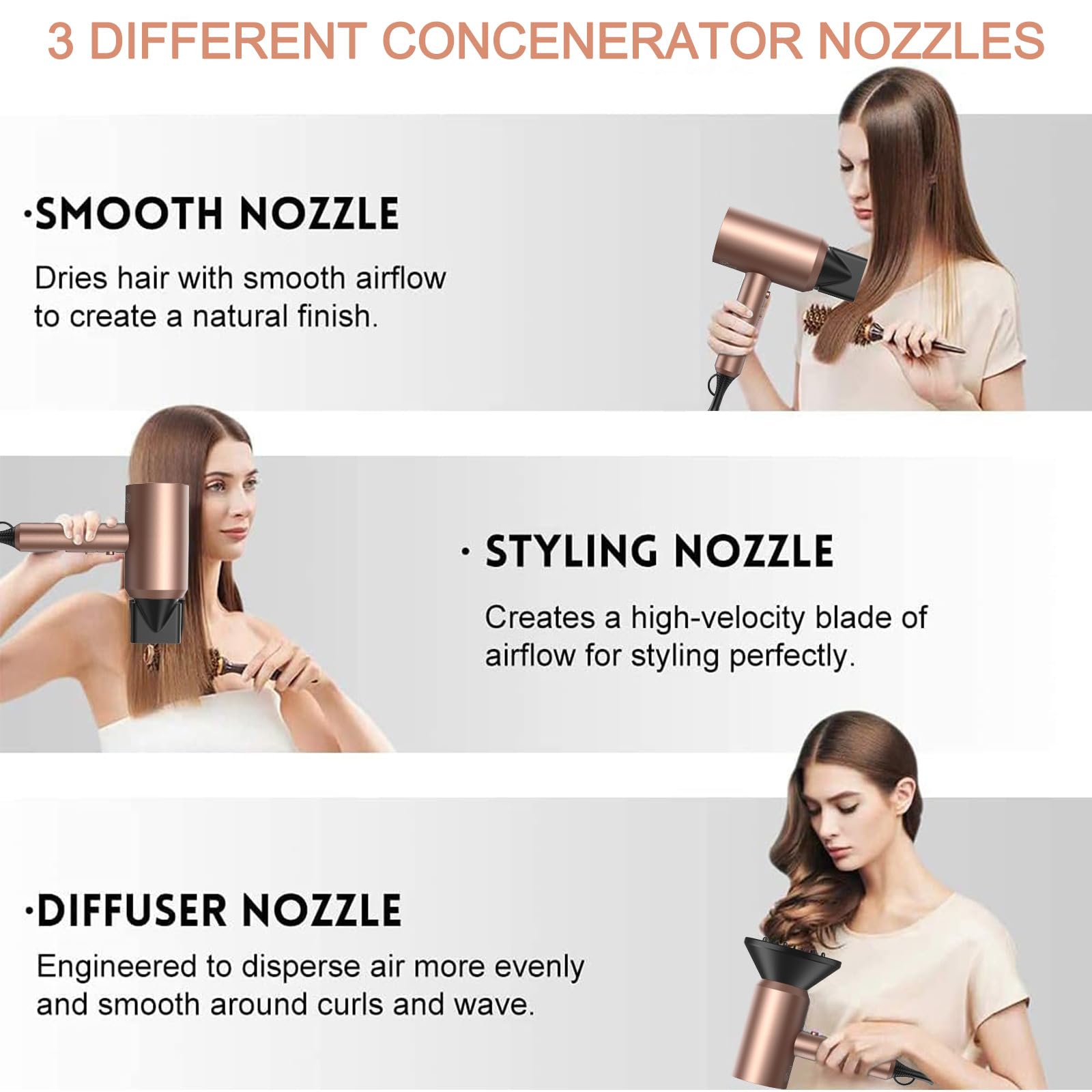 slopehill Professional Ionic Hair Dryer, Powerful 1800W Fast Drying Low Noise Blow Dryer with 2 Concentrator Nozzle 1 Diffuser Attachments for Home Salon Travel