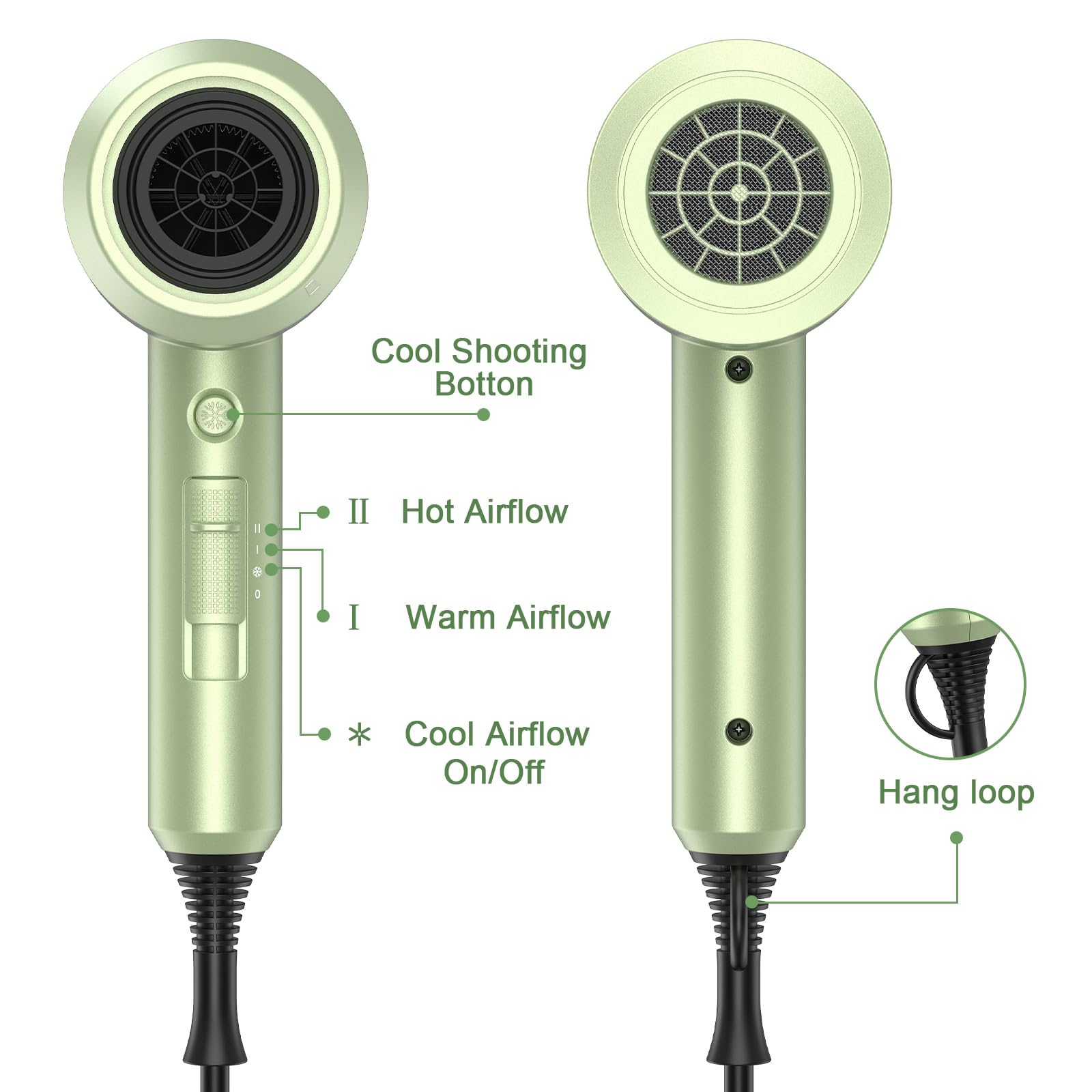 slopehill Professional Ionic Hair Dryer, Powerful 1800W Fast Drying Low Noise Blow Dryer with 2 Concentrator Nozzle 1 Diffuser Attachments for Home Salon Travel
