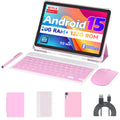 Android 15 Tablet 10 inch Tablets, 20GB RAM 128GB ROM 2TB Expandable, 2.0GHz Quad-core Processor, 2 in 1 Tablet with Keyboard Case Stylus Mouse, 5G WiFi6, BT 5.0, 6000mAh, Widevine L1, GMS, Pink