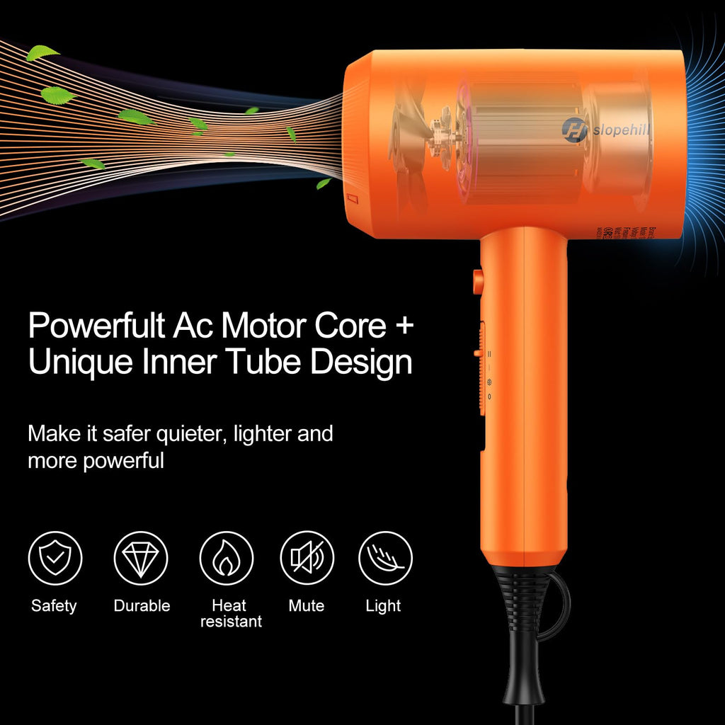 slopehill Professional Ionic Hair Dryer, Powerful 1800W Fast Drying Low Noise Blow Dryer with 2 Concentrator Nozzle 1 Diffuser Attachments for Home Salon Travel