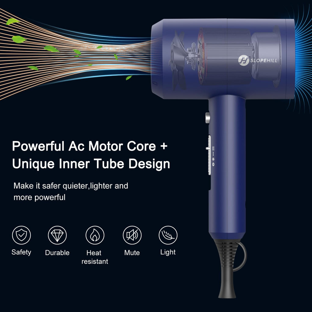 slopehill Professional Ionic Hair Dryer, Powerful 1800W Fast Drying Low Noise Blow Dryer with 2 Concentrator Nozzle 1 Diffuser Attachments for Home Salon Travel