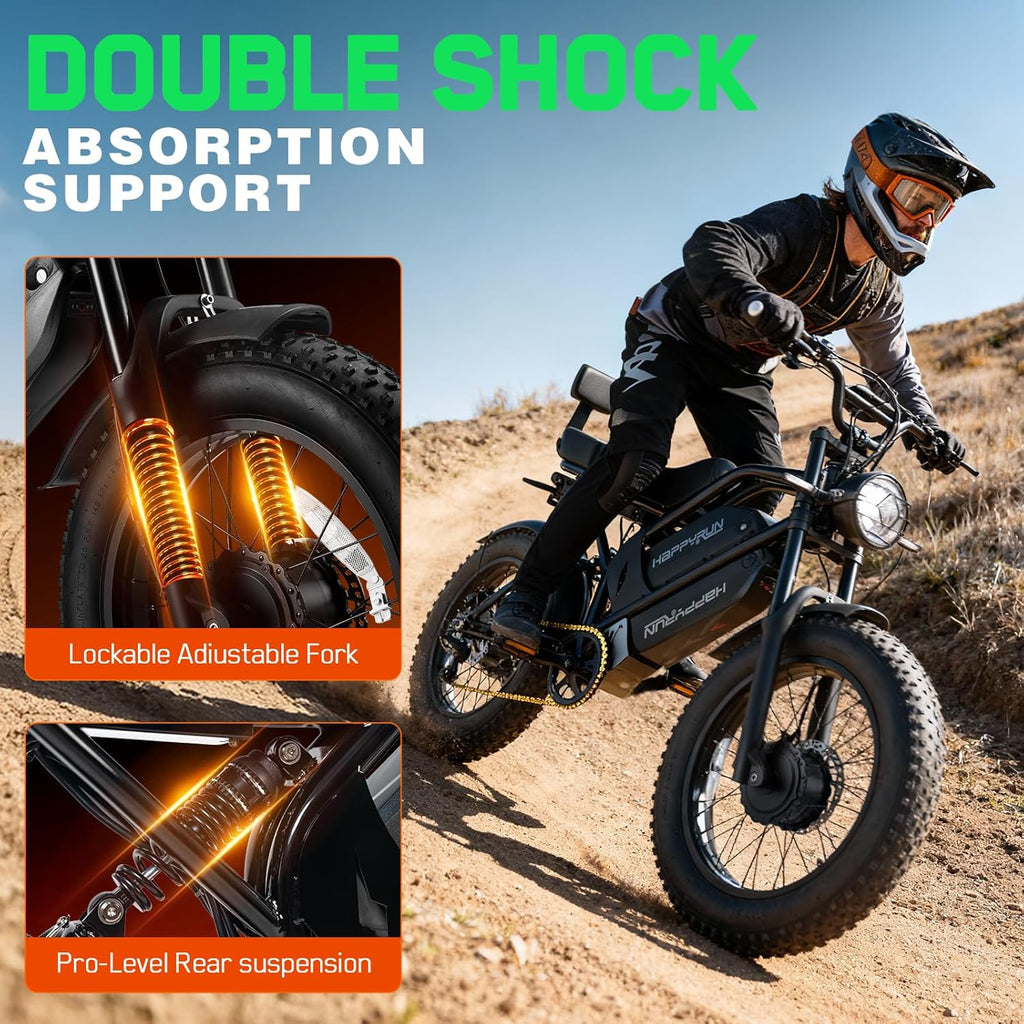 HAPPYRUN G70 Pro Adult Electric Bike: 5000W Dual Motor Peak | 36MPH High-Speed Off-Road | 20" Fat Tire 38Ah Long-Range Removable Battery | 85+ Miles All-Terrain Commuting/Off-Road e Bike