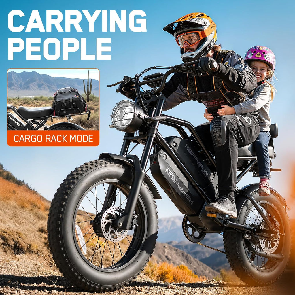HAPPYRUN G70 Pro Adult Electric Bike: 5000W Dual Motor Peak | 36MPH High-Speed Off-Road | 20" Fat Tire 38Ah Long-Range Removable Battery | 85+ Miles All-Terrain Commuting/Off-Road e Bike