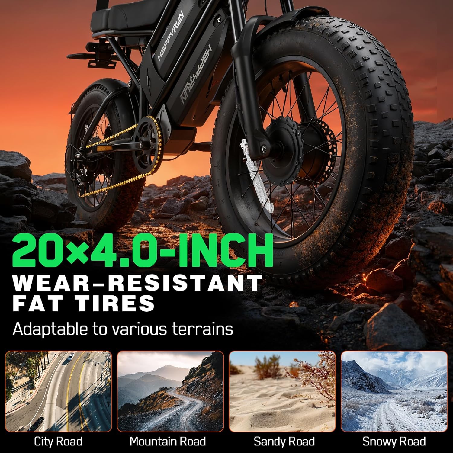 HAPPYRUN G70 Pro Adult Electric Bike: 5000W Dual Motor Peak | 36MPH High-Speed Off-Road | 20" Fat Tire 38Ah Long-Range Removable Battery | 85+ Miles All-Terrain Commuting/Off-Road e Bike