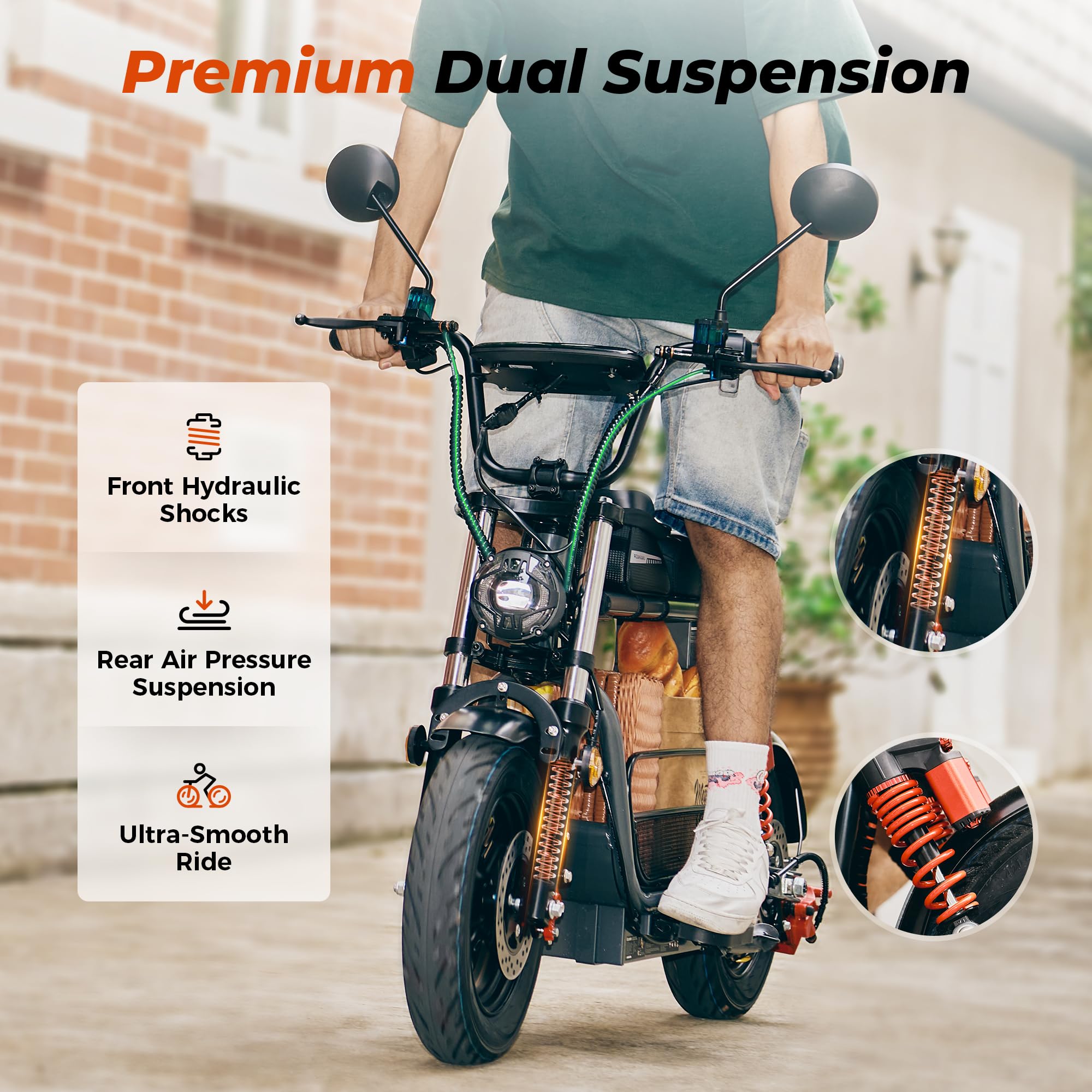 iScooter Adults Electric Scooter with Seat, 1500W Motor, 45 Miles Long Range, 35MPH Top Speed,15"3.0" Vacuum Pneumatic Tires, hydraulic Disc Brake,Dual Suspension, Commuter Escooter with Basket & Bag