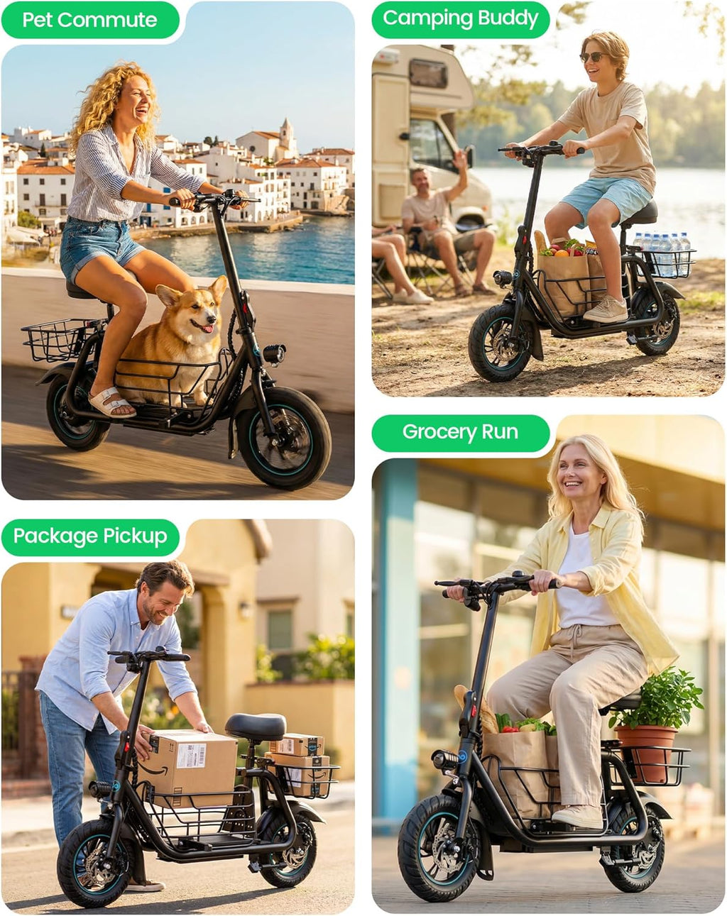 Gyroor C1S Electric Scooter with Seat for Adults - 550W Motor, Pet Basket, 19 MPH Top Speed, 20 Miles Range, 12" Pneumatic Tires, Foldable Commuting Scooter, Black