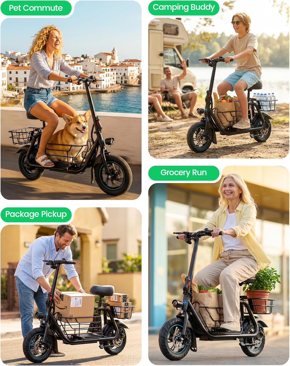 Gyroor C1S Electric Scooter with Seat for Adults - 550W Motor, Pet Basket, 19 MPH Top Speed, 20 Miles Range, 12" Pneumatic Tires, Foldable Commuting Scooter, Black