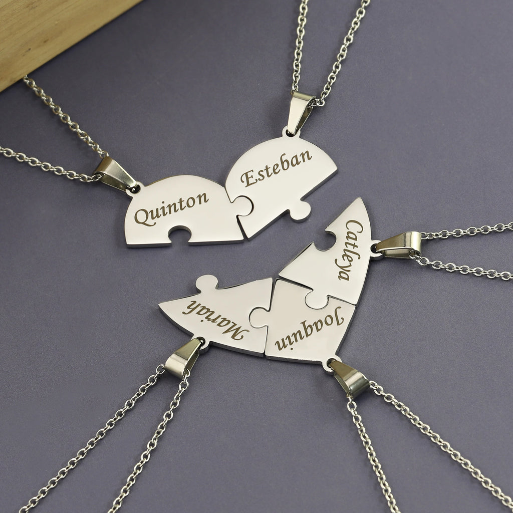 MaiLun Custom Names Puzzled Heart Pendant Necklace Engraved Names Puzzled Hearts Pendant- send names via chat