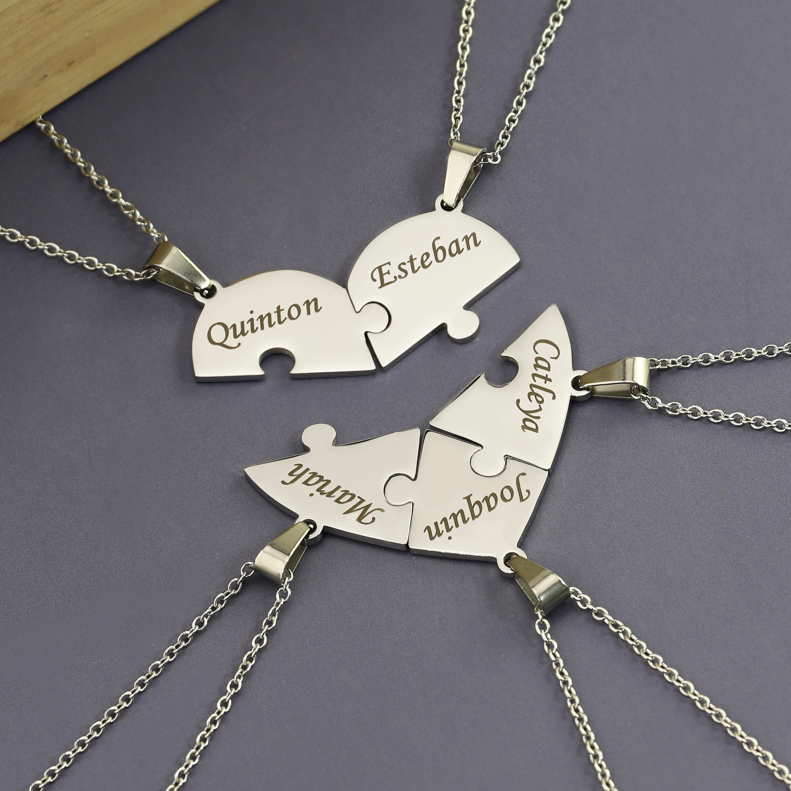 MaiLun Custom Names Puzzled Heart Pendant Necklace Engraved Names Puzzled Hearts Pendant- send names via chat