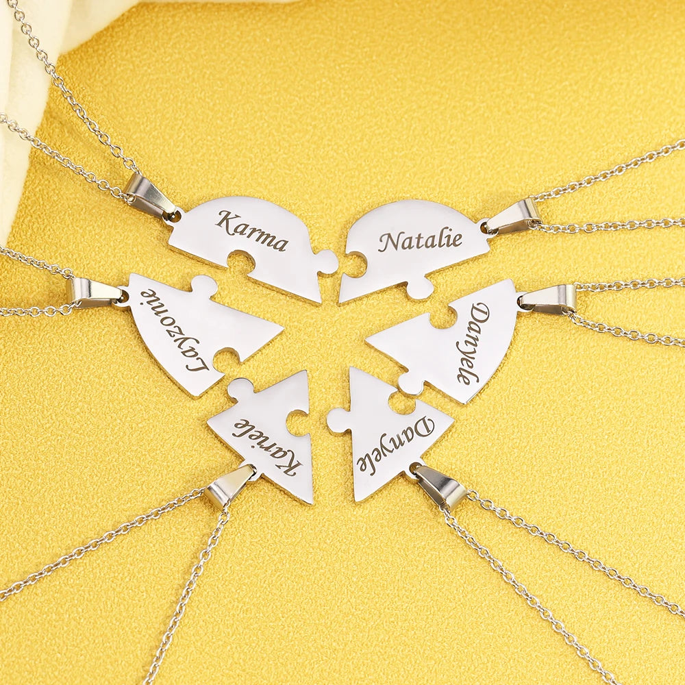 MaiLun Custom Names Puzzled Heart Pendant Necklace Engraved Names Puzzled Hearts Pendant- send names via chat