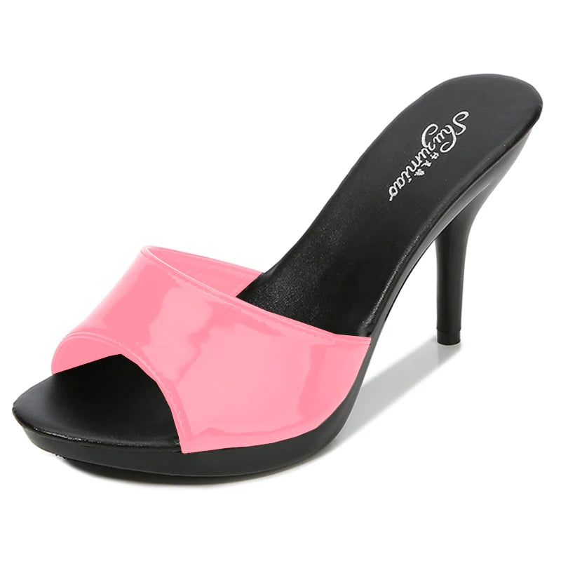 2024 New Summer Slippers Women Mixed Colors Fine Heel 9cm 13cm Outside Slipper Sandal Platform Sexy Slipper Women Shoes Slides