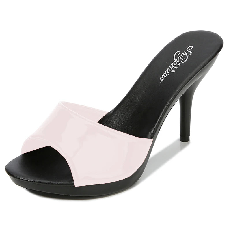 2024 New Summer Slippers Women Mixed Colors Fine Heel 9cm 13cm Outside Slipper Sandal Platform Sexy Slipper Women Shoes Slides