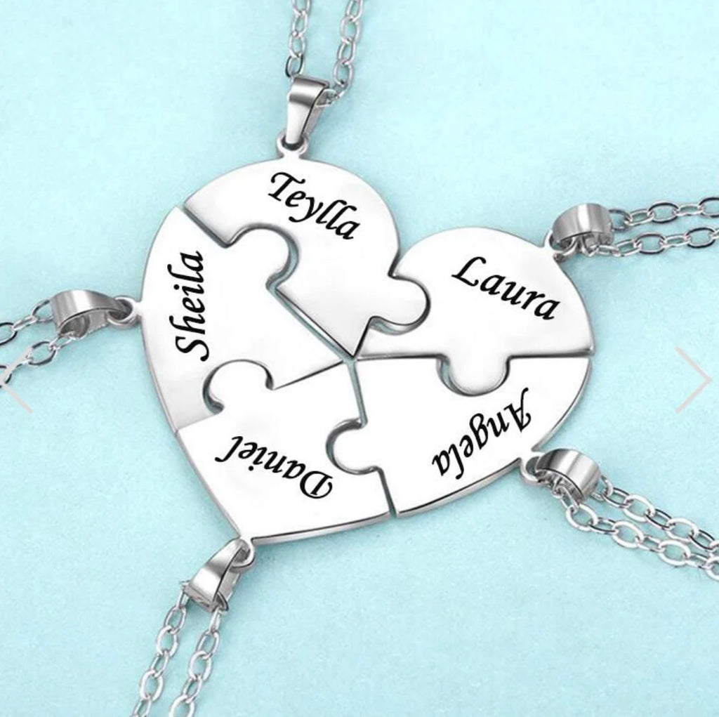 MaiLun Custom Names Puzzled Heart Pendant Necklace Engraved Names Puzzled Hearts Pendant- send names via chat