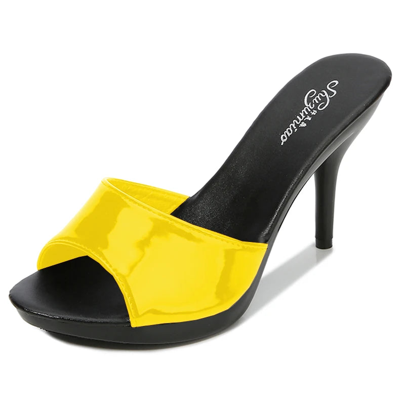 2024 New Summer Slippers Women Mixed Colors Fine Heel 9cm 13cm Outside Slipper Sandal Platform Sexy Slipper Women Shoes Slides