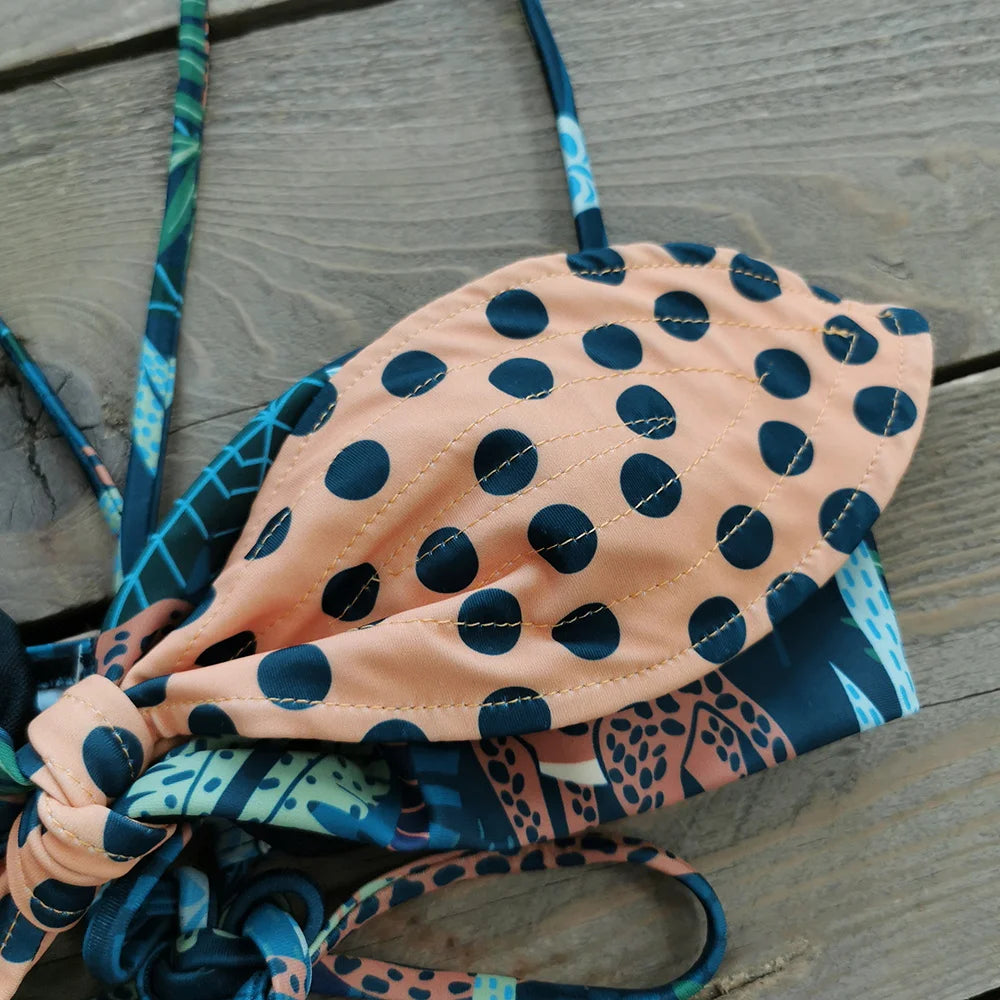 Sexy Print Brazilian Bikini Strappy Two Pieces Bikini Set Women Swimwear Low Wiast Dots Swimsuit Bikinis 2023 conjunto femenino
