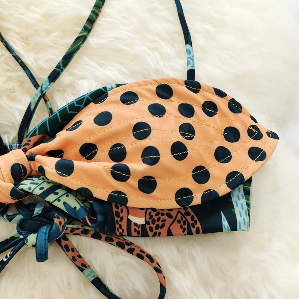 Sexy Print Brazilian Bikini Strappy Two Pieces Bikini Set Women Swimwear Low Wiast Dots Swimsuit Bikinis 2023 conjunto femenino