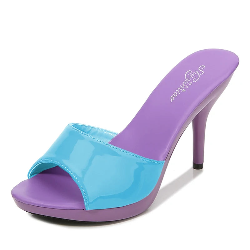 2024 New Summer Slippers Women Mixed Colors Fine Heel 9cm 13cm Outside Slipper Sandal Platform Sexy Slipper Women Shoes Slides