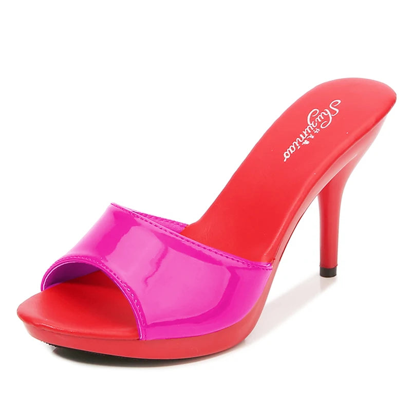 2024 New Summer Slippers Women Mixed Colors Fine Heel 9cm 13cm Outside Slipper Sandal Platform Sexy Slipper Women Shoes Slides