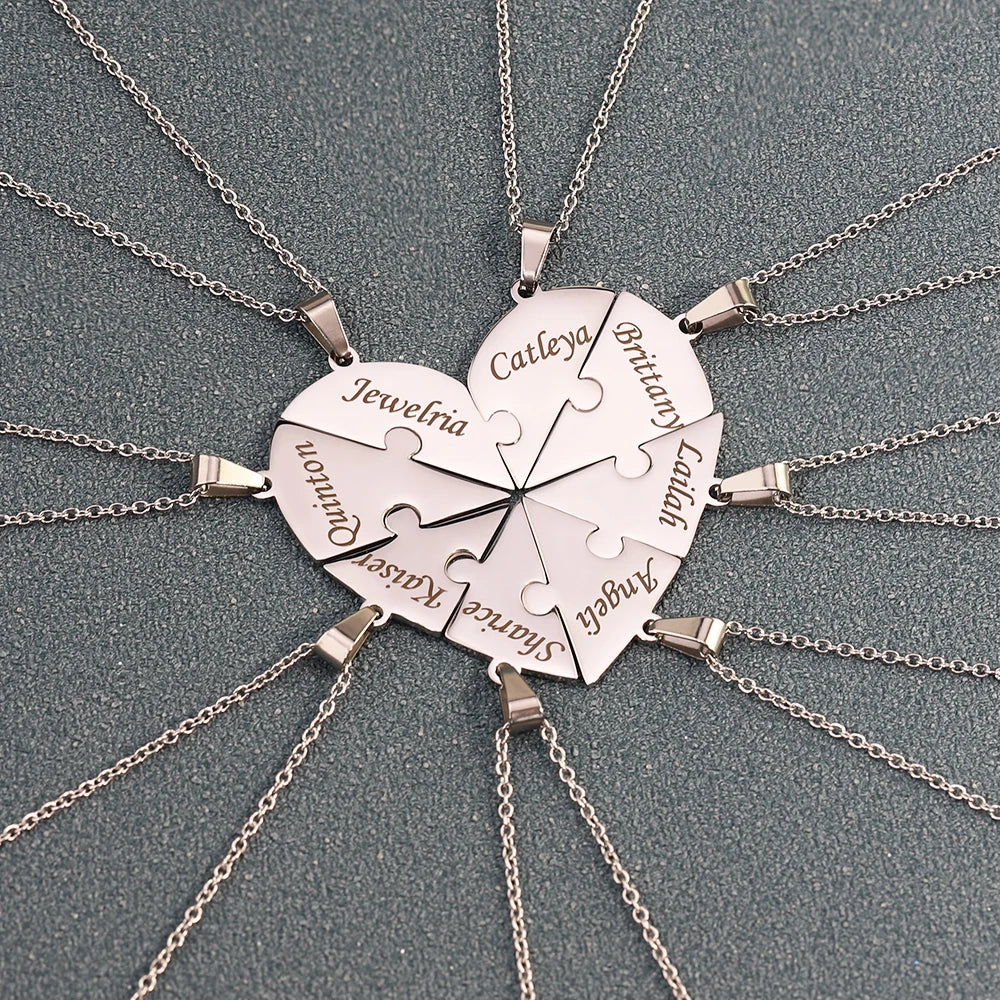 MaiLun Custom Names Puzzled Heart Pendant Necklace Engraved Names Puzzled Hearts Pendant- send names via chat