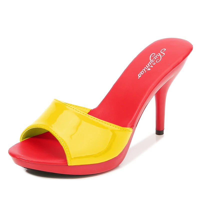2024 New Summer Slippers Women Mixed Colors Fine Heel 9cm 13cm Outside Slipper Sandal Platform Sexy Slipper Women Shoes Slides