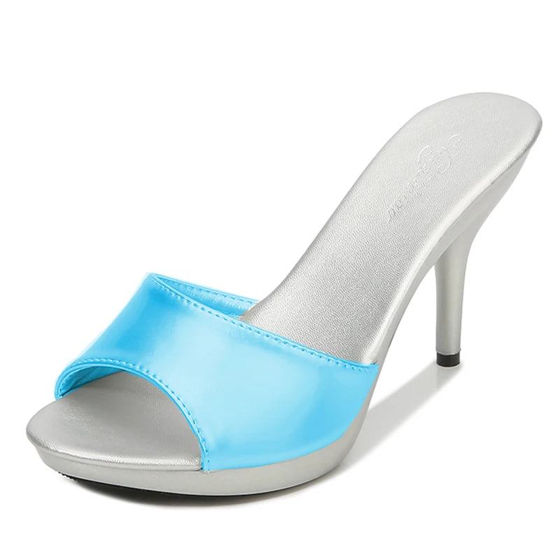 2024 New Summer Slippers Women Mixed Colors Fine Heel 9cm 13cm Outside Slipper Sandal Platform Sexy Slipper Women Shoes Slides