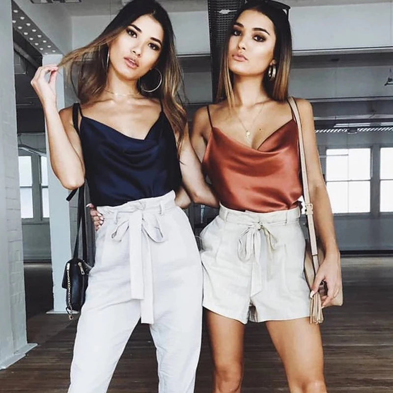 2026 White Women Silk-Like Satin Tops Stye New Collect Summer Sexy Tank For Ladies Strappy Camisole T-Shirts Grunge Femme Clothe